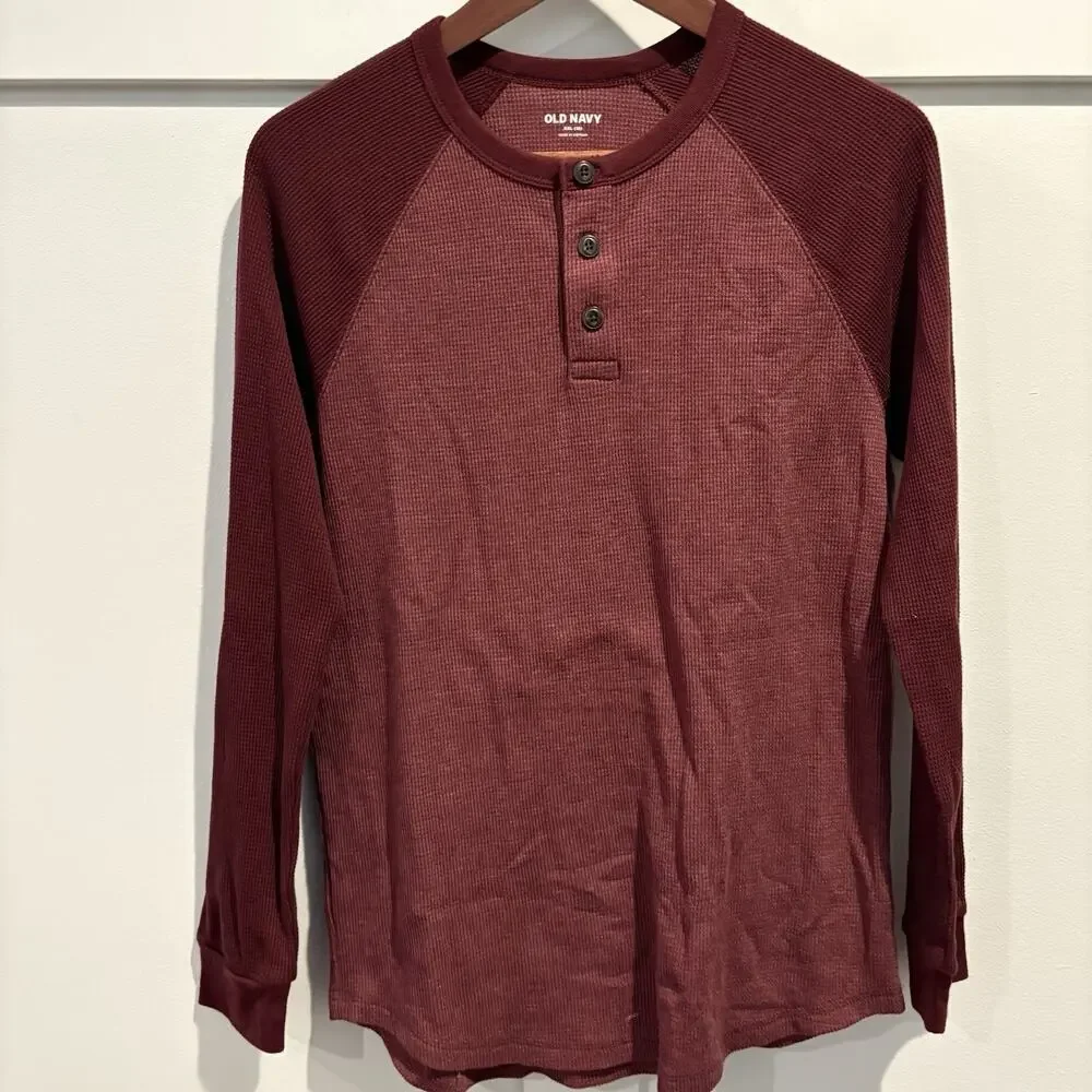 Old Navy Henley Shirt Boys‎ XXL 18 Burgundy Red Waffle Thermal Long Sleeve